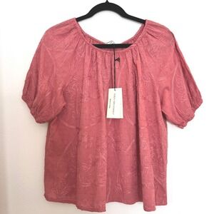 Terzo Millennio Italy Pink Pepper Embroidered Swiss Dot Puff Sleeve Blouse New